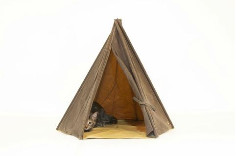Small Pup Tent ( cats and teacups ) Dark Tan American Made Waxed Canvas